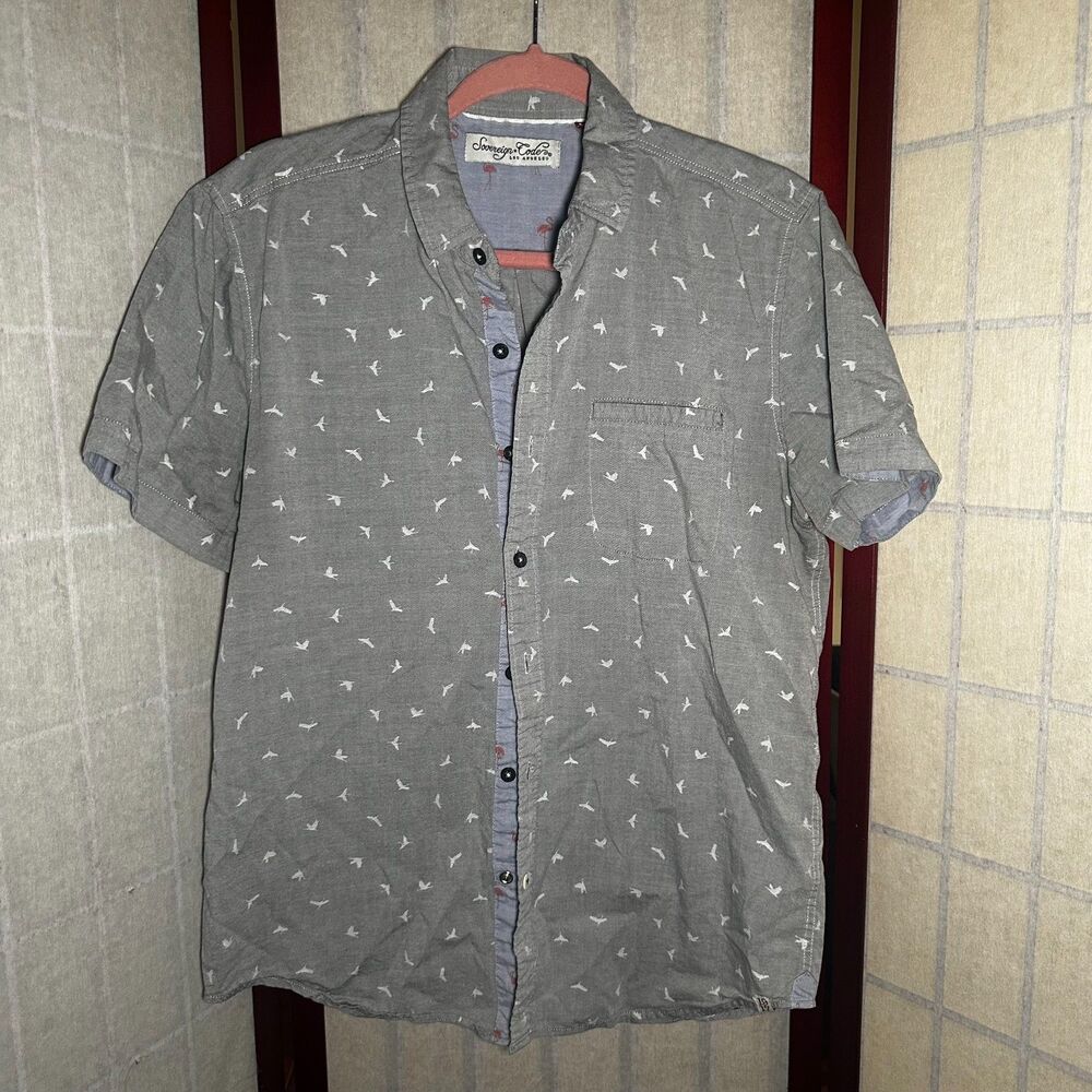Sovereign Code Button Up Bird Print Short Sleeve Shirt Mens Medium